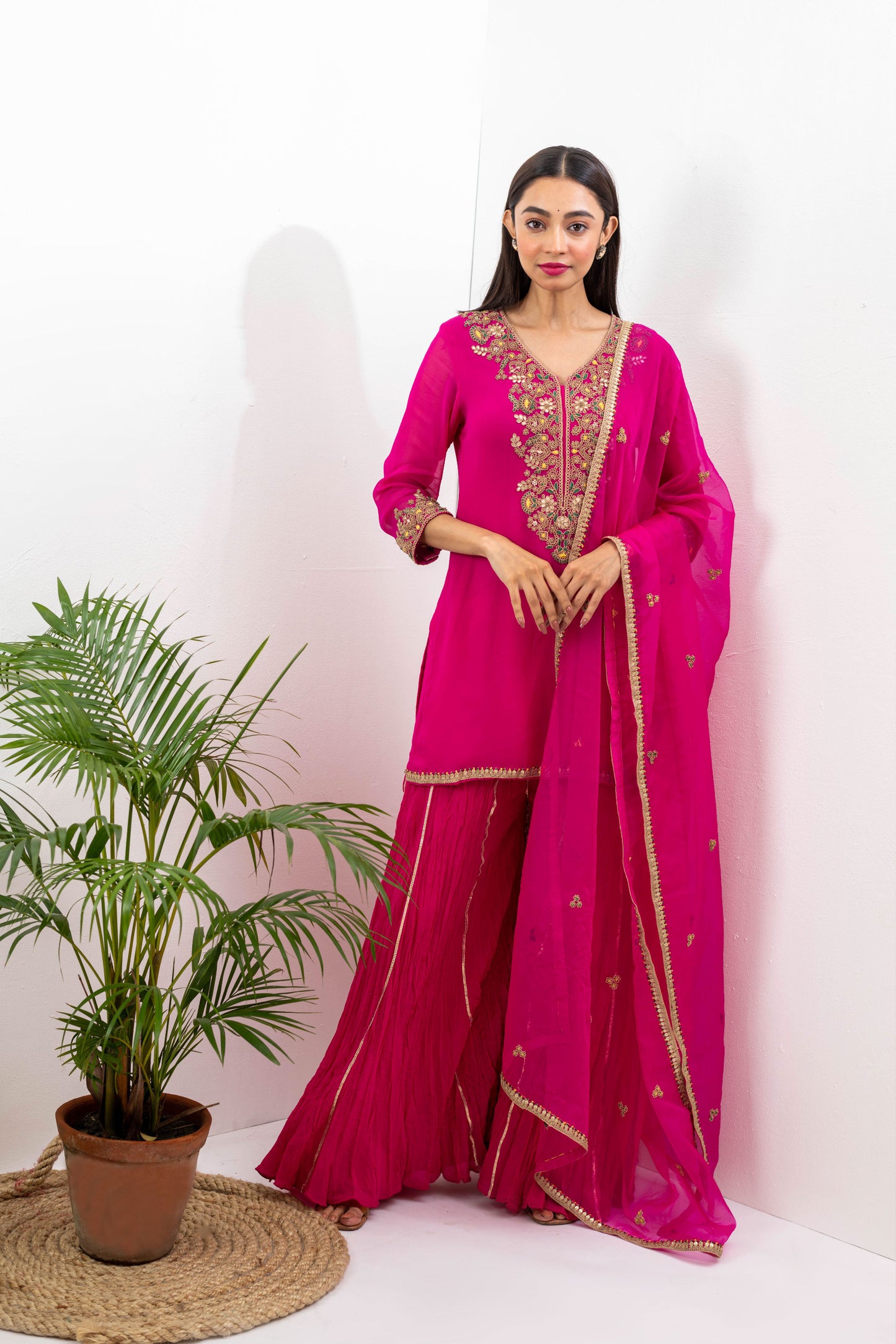 Ruby Pink Sharara Set